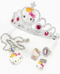 Pretty princesses need jewels. This Hello Kitty tiara, necklace or set of three rings are fit for the royalty she is. Sold separately.