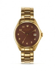 kate spade new york's signature style is on time with this gleaming bracelet watch. Crafted of gold plate with a richly hued dial, it's a practical way to tap into the brand's playful aesthetic.