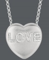 Say it loud and clear. Sweethearts' adorable heart-shaped pendant expresses more that just great style with the word LOVE written in round-cut diamonds (1/10 ct. t.w.) across the surface. Pendant crafted in sterling silver. Copyright © 2011 New England Confectionery Company. Approximate length: 16 inches + 2-inch extender. Approximate drop: 5/8 inch.