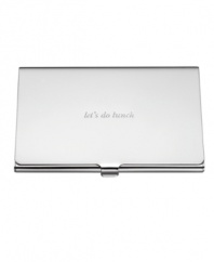 Engraved with let's do lunch, the silver-plated Silver Street business card holder will get your name out with the impeccable style of kate spade new york. A beautiful gift for your colleague or assistant.
