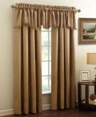 Scrolling damask patterns are layered in shimmering color, offering most elegant style in the Lancaster window panels. Coordinate with a few Lancaster valances for the utmost in luxury.