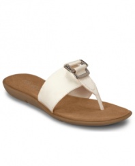 A carefree yet totally polished sandal. Modern silver tone ornaments add geometric charm to the Saavy sandals by Aerosoles. Flexible and soft, from the bendable rubber sole to the cushioned footbed that cradles you in comfort.
