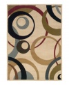 Modern circles overlap in vibrant colors upon smooth cream, allowing for an intriguing design underfoot. Thick, low pile cut presents a smooth, lush ground for a refined finish in any room. (Clearance)
