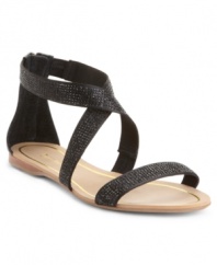 Enzo Angiolini's Persuit flat sandals are satiny smooth with sparkly accents across the straps. A great sandal for day or night.
