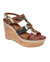 Revitalize your warm-weather wardrobe with a statement piece. The Keena wedge sandals by Lucky Brand lend the style you want with perfectly versatile snake-print accents and colorblocking.