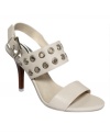 Strappy sandals get signature edge from MICHAEL Michael Kors. The Grommet sandals, dainty upon first glance, are amped up with hardware detailing at the vamp.