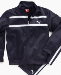 With fall weather comes fall sporty layering and this tracksuit from Puma is ideal for all his athletic style needs.