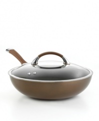 A deep, rich chocolate tone with a superior nonstick finish turns things up in the kitchen, making every meal a mixture of sophistication and ease. Constructed for professional performance with a hard-anodized construction, impact-bonded stainless steel base and dishwasher-safe finish. Lifetime warranty.