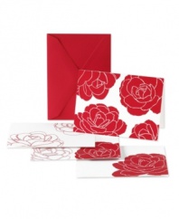 Say it with flowers. Bold red blooms flourish against bright white on the Modern Floral notecards, helping you make an especially stylish statement. From Crane.