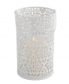 Featuring coated steel stamped in a frilly floral pattern, the Brocade candle lantern from Design Ideas gives your home a warm, romantic glow.