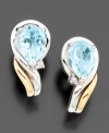 Cool and calming pear-shaped aquamarine (1-1/3 ct. t.w.) is accompanied by beautiful round-cut diamond accents on these lovely earrings set in 14k gold & sterling silver. Approximate length: 1/2 inches.