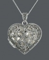 Imagine all the treasures you can keep close to your heart. This keepsake Genevieve & Grace pendant features a filigree setting that shines with the addition of glittering marcasite. Setting and chain crafted in sterling silver. Approximate length: 18 inches. Approximate drop: 1-1/4 inches.
