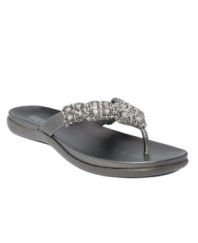 Kenneth Cole Reaction's Glam-athon leather thong sandals may seem casual at first glance, but beaded detailing adds just the right amount of eye-catching embellishment.