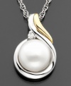 Perfect for pearl lovers, this luminous cultured freshwater pearl (8mm) melds with 14k gold and sterling silver for this beautiful necklace. With round-cut diamond accents and a 18-inch chain. Pendant measures 1/2-inch drop.