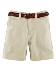 The flat-front Bleeker short is crafted from ultra-soft woven cotton in preppy hues.