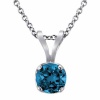 14K White or Yellow Gold Round Blue Diamond Solitaire Pendant w/18 Inch Chain