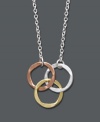 An eternal circle design that's effortlessly stylish. Studio Silver's pendant features three interlocking circles in a variety of metallics for truly versatile style. Crafted in sterling silver, 18k rose gold over sterling silver. and 18k gold over sterling silver. Approximate length: 16 inches. Approximate drop: 1/4 inch.