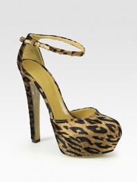 An adjustable ankle strap tops this sky-high leopard-print velvet platform silhouette. Self-covered heel, 5 (125mm)Covered platform, 1½ (40mm)Compares to a 3½ heel (90mm)Velvet upperLeather lining and solePadded insoleMade in ItalyOUR FIT MODEL RECOMMENDS ordering one half size up as this style runs small. 