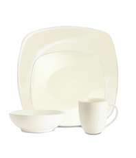 Anything but square, this ultra-versatile white dinnerware from Noritake's collection of Colorwave place settings is crafted of hardy stoneware with a half glossy, half matte finish in pure white. Mix and match with coupe shapes or any of the other Colorwave dinnerware shades.
