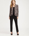 Rebecca Minkoff's signature cropped blazer updated in bold, textured print on lightweight silk crepe-de-chine.Foldover lapelsDefined shouldersContour hemAbout 24 from shoulder to hemSilkDry cleanImportedModel shown is 5'9 (175cm) wearing US size Small.