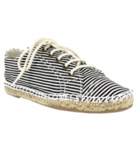 A unique silhouette makes the striped Avila espadrille flats by Mia a special addition to your shoe collection.