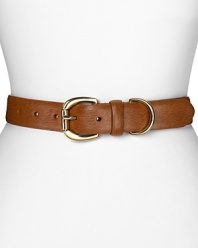 Cinch your look in traditional fashion with Lauren Ralph Lauren's textured leather belt. Paired with tonal accessories and a classic day dress, this style looks effortlessly chic.