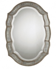 Among the fairest of them all, the beveled Fifi mirror from Uttermost combines delicately etched flora and a heavily antiqued finish. Its scalloped frame adds feminine grace to the master suite or living room.