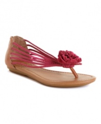Down to earth. Braided jute straps and a casual suede flower lend rustic appeal to the Chelsea sandals by Lucky Brand.