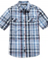 Keep it casual this weekend with this easy-wear plaid shirt from Sean John.