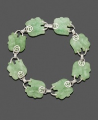 Good luck and vivid color combine in this beautifully crafted bracelet. Jade links (15 mm) carved in the shape of elephants add character to a polished sterling silver setting. Approximate length: 7-1/2 inches.