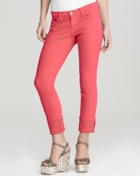 Rock spring's color trend in these vibrant Current/Elliott jeans. Slightly cropped for a chic look with towering wedges, the slim style is can't-miss with a tissue-thin tee and a statement necklace.