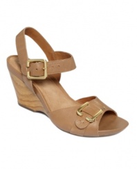 Bamboo beauty: The Artisan Woodward Bamboo wedge sandals by Clarks are a natural wonder. With a supportive leather ankle strap and bamboo platform heel, they exemplify cushy style.