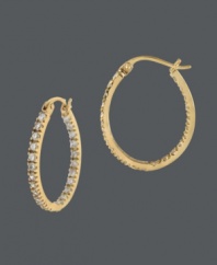 Style 101: every girl must have hoops! For standout style, just add B. Brilliant's sparkling hoops with round-cut cubic zirconias (1 ct. t.w.) in 18k gold over sterling silver. Approximate diameter: 1/2 inch.