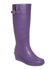 Even a downpour can slow you up. The Riena wedge rain boots by Dirty Laundry take this traditional look up a notch with fun, fashionable color and a feminine touch.