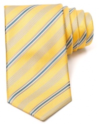 Fine stripes are neatly trimmed with a thin rope pattern for classic appeal on this handsome silk tie from Canali.