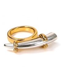 Inject House of Harlow 1960's edgy, bohemian glamor into your accessories portfolio with this 14-karat gold ring, accented by a silver plated horn.
