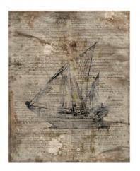 Motion Art XIX takes to the high seas on a stylistic adventure with an image of an old-fashioned ship printed on vintage-look newsprint that has been finished to look like it's really from the 19th century.