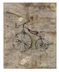 From Leftbank, this charming print of an old-fashioned bicycle on a background of an old document is an inspired wall accent suitable for many styles and moods. It will be right at home from traditional to modern settings because of its versatility in subject matter and neutral palette.