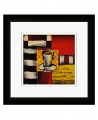 Relax with a soothing cup of tea. Steeping in a tall mug against a collage of color and stripes, this warm brew revitalizes tired kitchen decor.