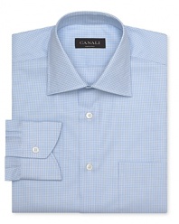 Mini checks adorn this handsome dress shirt from Canali, expertly tailored to a contemporary fit in 100% cotton.