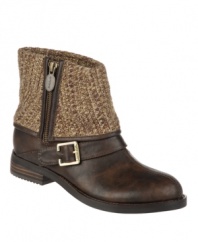 Knit wit: Dr. Scholl's cleverly incorporates a knit fabric shaft into its trendy Bobbin ankle boots. With buckle hardware detailing, an outside zipper closure and low heel, they're a distinctive take on the moto chic trend.