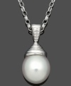 A little polish. A single cultured freshwater pearl drop (9-10 mm) creates a look of pure elegance when strung from a dainty sterling silver chain. Approximate length: 18 inches. Approximate drop: 8/10 inch.