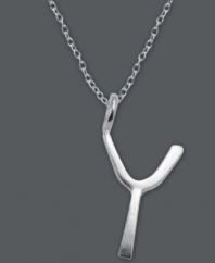 The perfect personalized gift. A polished sterling silver pendant features the letter Y with a chic asymmetrical design. Comes with a matching chain. Approximate length: 18 inches. Approximate drop: 3/4 inch.