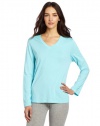 Hue Sleepwear Women's Long Sleeve V-Neck Sleep Tee, Blue, Medium