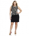 DKNYC Women's Plus-Size Sleeveless Crewneck Dress with Printed Top and Ponte Bottom