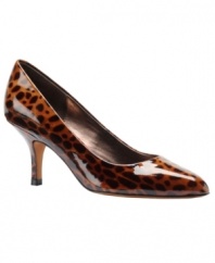 Perfectly polished: Made in glossy patent leather with chic animal prints, Isola's Claret pointed-toe pumps add panache to your look--both at the office and out on the town. The low covered heel makes them comfortable and wearable, too.