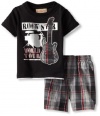 Kids Headquarters Baby-Boys Infant Tee With Plaid Short Set, Black, 12 Months