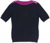 Lauren Ralph Lauren Women's Short-Sleeve Button-Shoulder Boatneck Sweater Top (Capri Navy/Pink Ruby) (Large)
