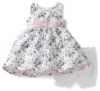 Nannette Baby-girls Infant Rose Print Shangtung Dress with Faux Diamonte Slider, White, 12 Months