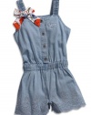 GUESS Kids Girls Baby Girls Embroidered Romper (12-24M), CHAMBRAY (24M)